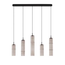 Pendule, Lustre suspendate - Lustra moderna cu 5 pendule LED, Metal, Sticla, Moca, SANO