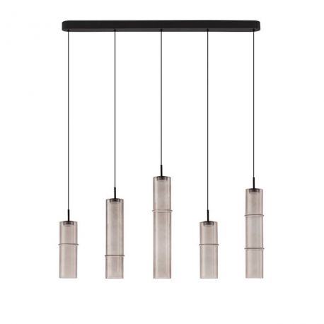 Pendule, Lustre suspendate - Lustra moderna cu 5 pendule LED, Metal, Sticla, Moca, SANO