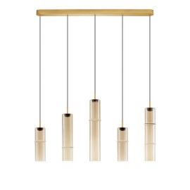 Lustra moderna cu 5 pendule LED, Metal, Sticla, Cognac, SANO
