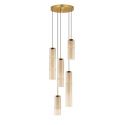 Lustra moderna cu 5 pendule LED, Metal, Sticla, Cognac, SANO