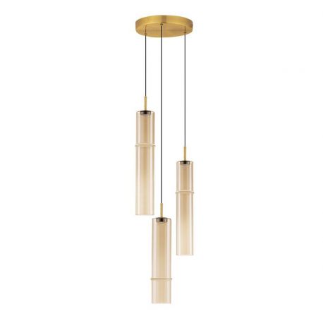 Pendule, Lustre suspendate - Lustra moderna cu 3 pendule LED, Metal, Sticla, Cognac, SANO