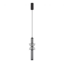 Pendul LED modern, Metal, Negru, Sticla, Fumurie, Ulon