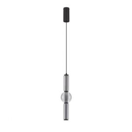 Pendul LED modern, Metal, Negru, Sticla, Fumurie, Ulon
