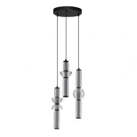 Lustra moderna cu 3 pendule LED, Metal, Negru, Sticla, Fumurie, Ulon