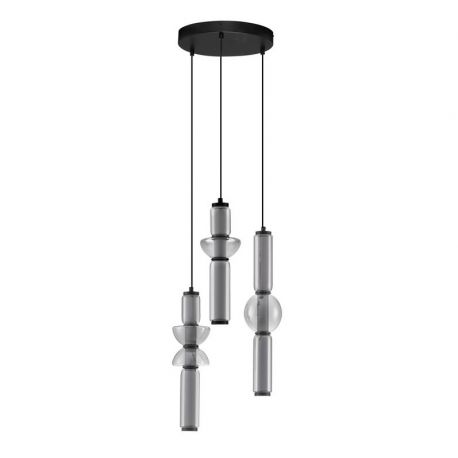 Pendule, Lustre suspendate - Lustra moderna cu 3 pendule LED, Metal, Negru, Sticla, Fumurie, Ulon