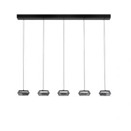 Lustra cu 5 pendule LED, Metal, Negru, Sticla, JAILYN