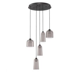 Lustra cu 5 pendule LED, Metal, Negru, Acrilic, DIONE