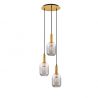 Lustra cu 3 pendule, Metal, Auriu, Sticla, Fumurie, MAHO