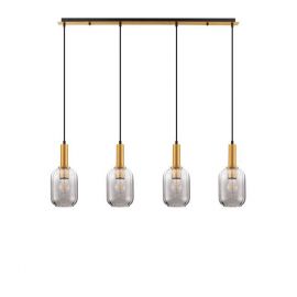 Lustra cu 4 pendule, Metal, Auriu, Sticla, Fumurie, MAHO