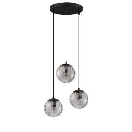 Lustra moderna cu 3 pendule, Metal, Negru, Sticla, Fumurie, ABBACUS