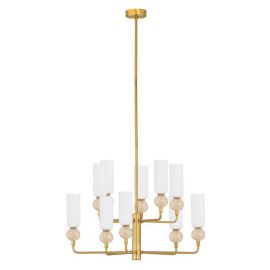 Candelabru cu 10 brate, Metal, Auriu, Travertin, Sticla, FILOMENA
