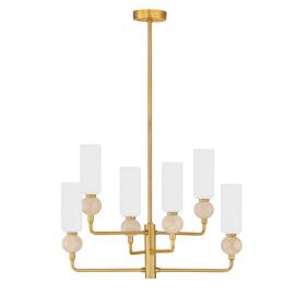 Candelabru cu 6 brate, Metal, Auriu, Travertin, Sticla, FILOMENA