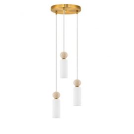 Lustra cu 3 pendule, Metal, Auriu, Travertin, Sticla, FILOMENA