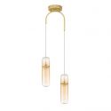 Lustra moderna cu 2 pendule LED, Metal, Auriu, Sticla, Amber, Norma