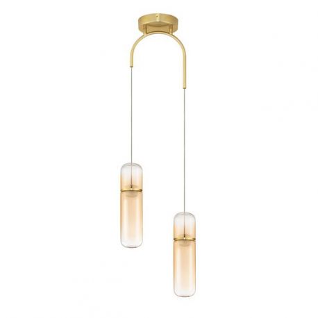 Pendule, Lustre suspendate - Lustra moderna cu 2 pendule LED, Metal, Auriu, Sticla, Amber, Norma