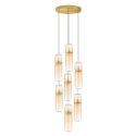 Lustra moderna cu 7 pendule LED, Metal, Auriu, Sticla, Amber, Norma