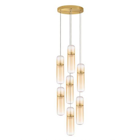 Pendule, Lustre suspendate - Lustra moderna cu 7 pendule LED, Metal, Auriu, Sticla, Amber, Norma