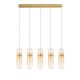 Lustra moderna cu 5 pendule LED, Metal, Auriu, Sticla, Amber, Norma