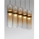 Pendule, Lustre suspendate - Lustra moderna cu 5 pendule LED, Metal, Auriu, Sticla, Amber, Norma