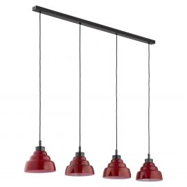 Pendule, Lustre suspendate - Lustra cu 4 pendule suspendate din Sticla, Rosu, VENTURA