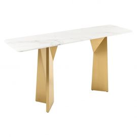 Consola design modern, Metal, Auriu, Marmura, Alb, EXTRAVAGANCIA 140cm 