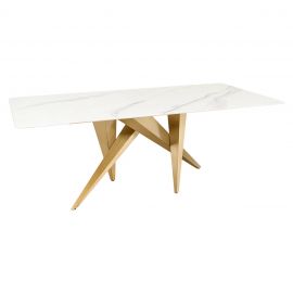 Mese dining - Masa design modern, Metal, Auriu, Ceramica, Alb, ART LIVING 200cm, A-46202 VC