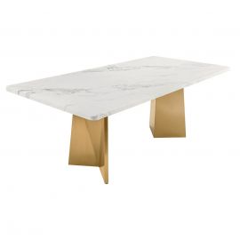 Mese dining - Masa design modern, Metal, Auriu, Marmura, Alb, EXTRAVAGANCIA 200cm, A-45929 VC