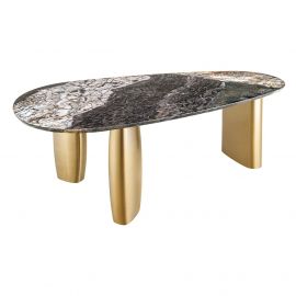 Mese dining - Masa Ovala, Metal, Auriu, Marmura, ORGANIC 200cm, A-46205 VC