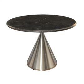 Mese dining - Masa Rotunda, Metal, Argintiu, Marmura Optic, ELEGANCIA 130cm, A-45899 VC