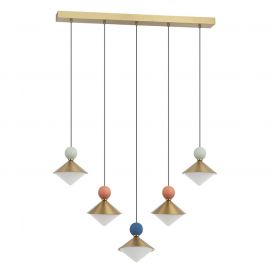 Pendule, Lustre suspendate - Lustra cu 5 pendule LED, Ceramica, Sticla, BRASS, ZB-25103