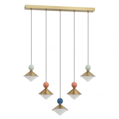 Pendule, Lustre suspendate - Lustra cu 5 pendule LED, Ceramica, Sticla, BRASS, ZB-25103