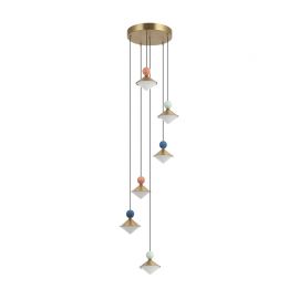 Pendule, Lustre suspendate - Lustra cu 6 pendule LED, Ceramica, Sticla, BRASS, ZB-25102