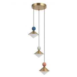 Pendule, Lustre suspendate - Lustra cu 3 pendule LED, Ceramica, Sticla, BRASS, ZB-25101