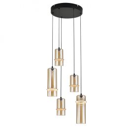 Pendule, Lustre suspendate - Lustra cu 5 pendule LED, CHAMPAGNE GLASS-BLACK, ZB-2534