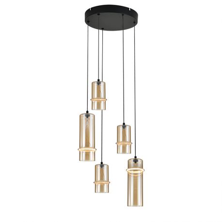 Pendule, Lustre suspendate - Lustra cu 5 pendule LED, CHAMPAGNE GLASS-BLACK, ZB-2534