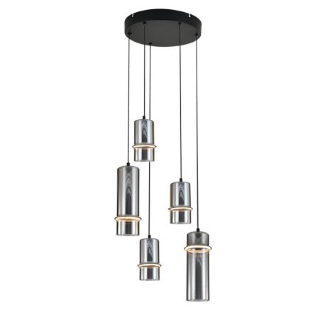 Pendule, Lustre suspendate - Lustra cu 5 pendule LED, SMOKE GLASS-BLACK, ZB-2535
