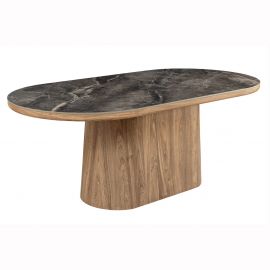Mese dining - Masa ovala, Ceramica Gri, Furnir Nuc, UNIQUE 200cm A-46380 VC