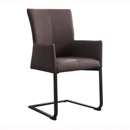 Scaune - Scaun cu brate, Metal, Piele Naturala, Gri Taupe, SAMSON A-45175 VC