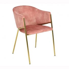 Seturi scaune, HoReCa - Set de 2 scaune aspect retro, Metal Auriu, Catifea Rose, NOBLESSE A-47583 VC