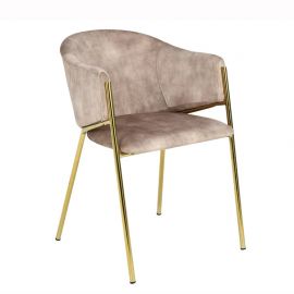 Seturi scaune, HoReCa - Set de 2 scaune aspect retro, Metal Auriu, Catifea Bej, NOBLESSE A-47582 VC