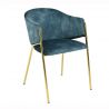 Set de 2 scaune aspect retro, Metal Auriu, Catifea Turcoaz, NOBLESSE A-47581 VC