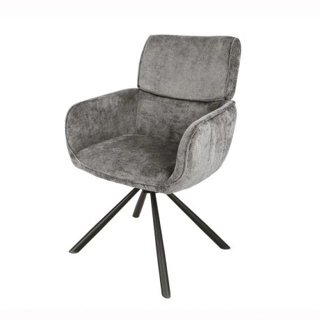 Seturi scaune, HoReCa - Set de 2 scaune pivotante, Metal Negru, Chenille Gri, UNIQUE A-46321 VC