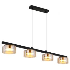 Pendule, Lustre suspendate - Lustra suspendata din metal negru cu sticla chihlimbar HIGGINS 4L