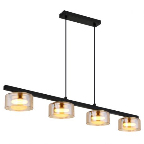 Pendule, Lustre suspendate - Lustra suspendata din metal negru cu sticla chihlimbar HIGGINS 4L