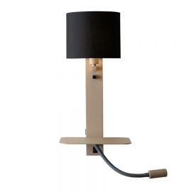 Aplice, corpuri de iluminat pentru pereti - Aplica cu raft si reader LED, port USB si abajur textil negru Florence