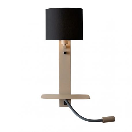 Aplice, corpuri de iluminat pentru pereti - Aplica cu raft si reader LED, port USB si abajur textil negru Florence