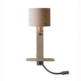 Aplice, corpuri de iluminat pentru pereti - Aplica cu raft si reader LED, port USB si abajur textil in inchis Florence