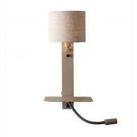 Aplice, corpuri de iluminat pentru pereti - Aplica cu raft si reader LED, port USB si abajur textil in deschis Florence