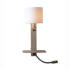 Aplice, corpuri de iluminat pentru pereti - Aplica cu raft si reader LED, port USB si abajur textil alb Florence