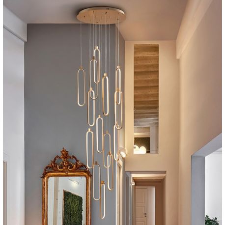 Corpuri de iluminat Lustre pentru casa scarii - Lustra casa scarii XL cu 14 pendule LED si telecomanda Colette H500